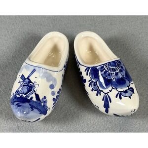 Delft Blue Ceramic Clog Figurines Dutch Netherlands Windmill Hand Painted